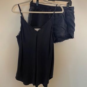 Bella Dahl Frayed Hem Pocket Short and Tank Set in Navy